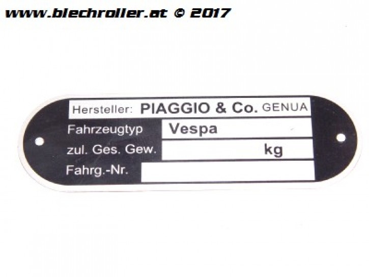 Typenschild "PIAGGIO&CO.Genova" für Vespa alle dt. Modelle `67->/alle ital. Modelle