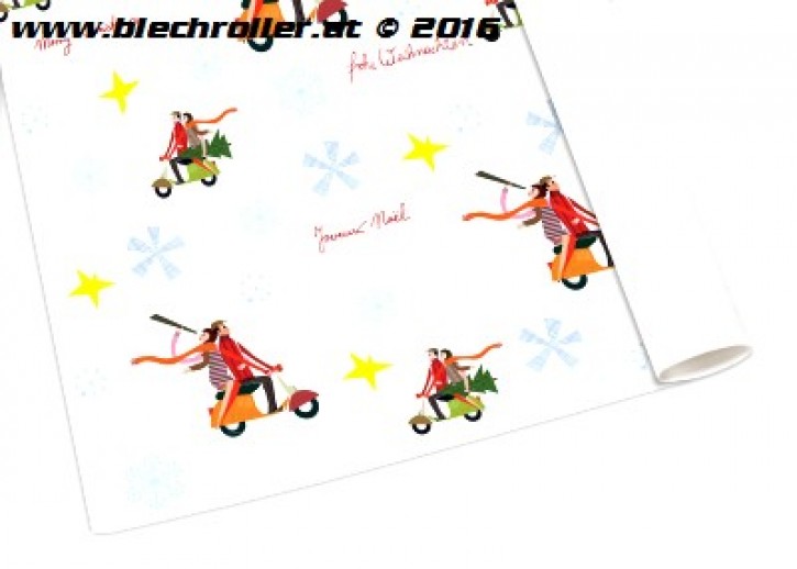 Geschenkpapier "VESPA-Motiv, Paar auf Vespa Roller", weiß matt