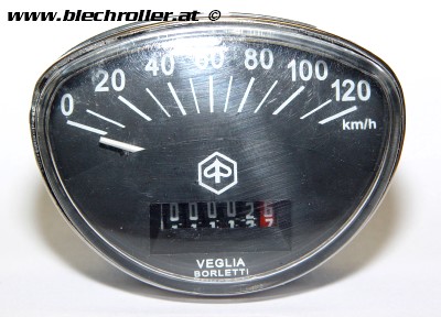 Tachometer PREMIUM für Vespa 125 ET3/GTR/TS/150 Sprint V/Rally/Motovespa 125/150CL/200DS - schwarz - Schraubwelle