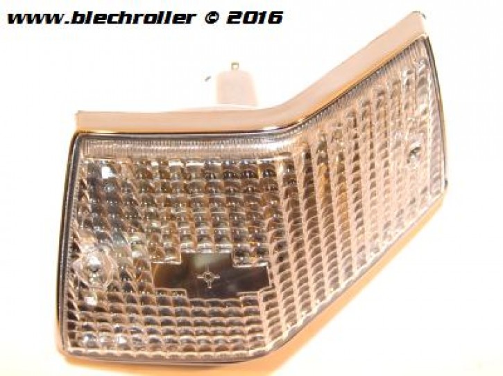 Blinker hinten/rechts - komplett, für Vespa PX80-200/PE /Lusso/T5/LML Star Deluxe - Weiß mit Chromgehäuse