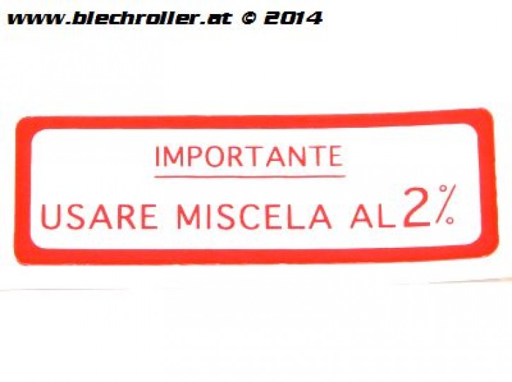 Aufkleber "Usare Miscela al 2%" für Vespa 125 VNB/150 VBA/VBB/GL - Rot