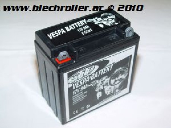 Batterie 12V/9Ah, YB9-B, für Vespa PX80-200 E Lusso-T5/Cosa Elestart/PX125-200 E '98/MY/'11 für PIAGGIO 50-200ccm 2T/4T AC/LC-vorgeladen/einsatzbereit