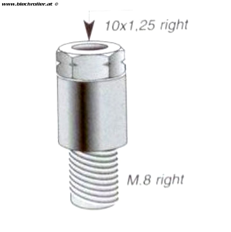 Spiegeladapter / Spiegelhalterung M8 Rechtsgew. unten auf M10